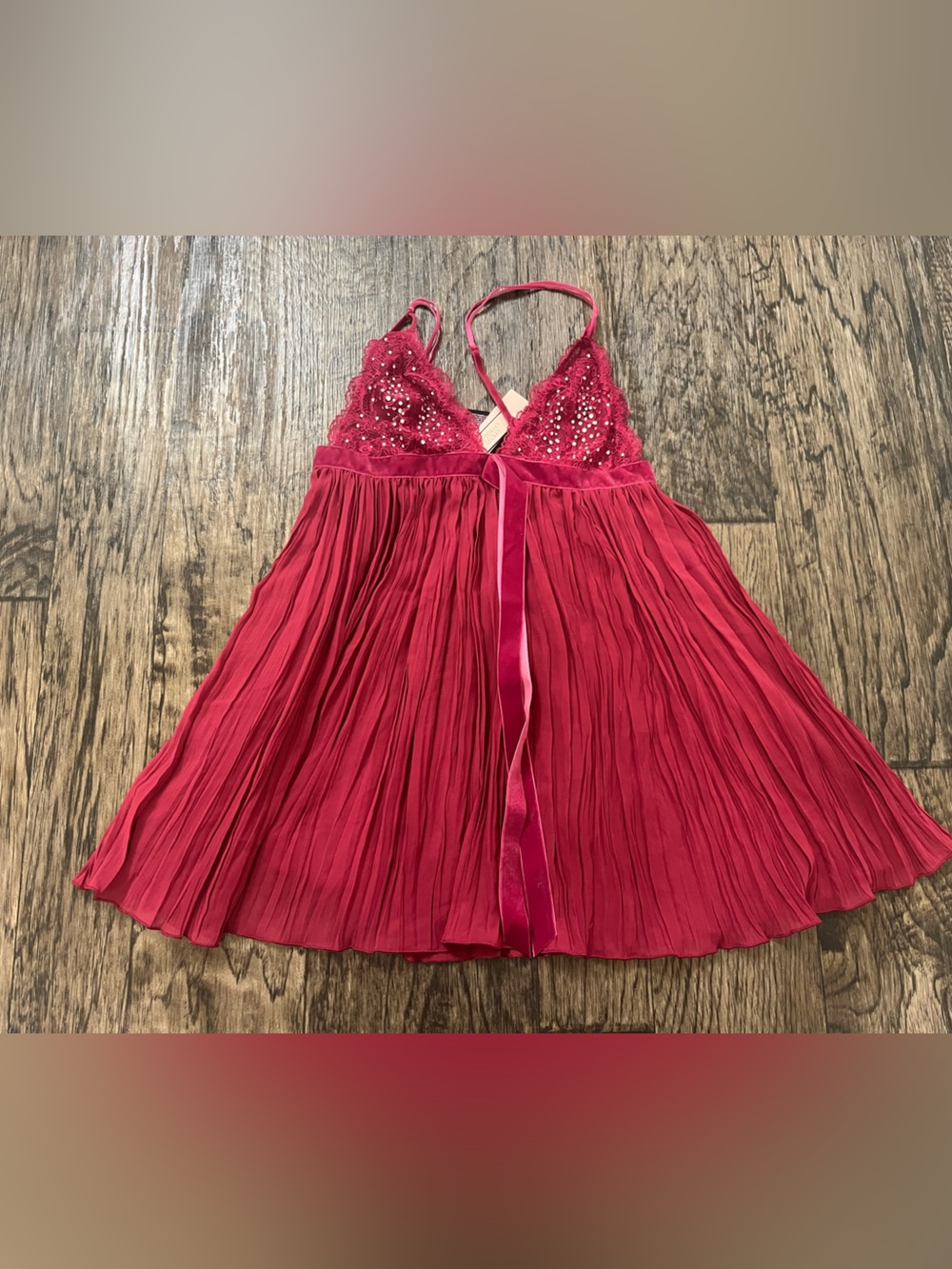 Victoria's Secret Pink Sequin Lace Pleated Babydoll Chemise